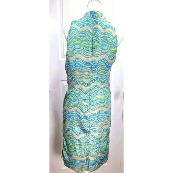 LAFAYETTE 148 Sleeveless Wrap Dress Wavy Stripe Multi Green Beach Colors Size 8 - Picture 3 of 7